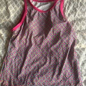 Women’s Lands End Floral Tankini Top with Pink Trim ~ Large 14/16